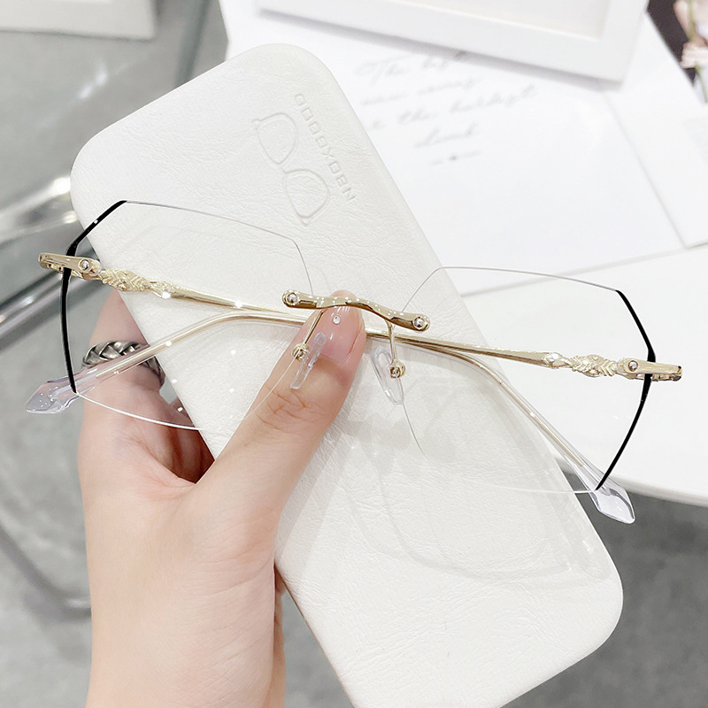 Men'S Fashion Rimless Glasses - Rimless Myopia Glasses Women Vintage Blue