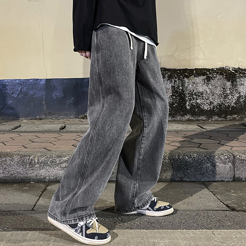 Men'S Fashion Grey Jeans - Korean Fashion Men's Baggy Jeans Elastic
