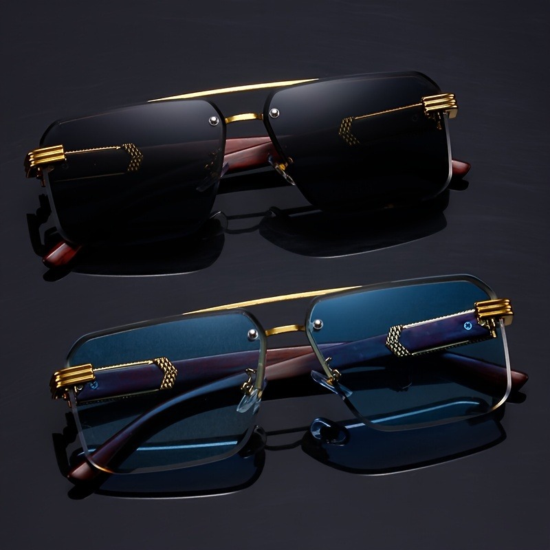 Men'S Fashion Rimless Glasses - Trend Double Beam Rectangle Sunglasses Men