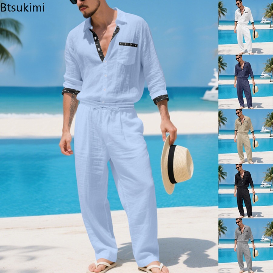 Linen Shirt Summer - 2026 Men's Linen Blend Hawaiian Shirt