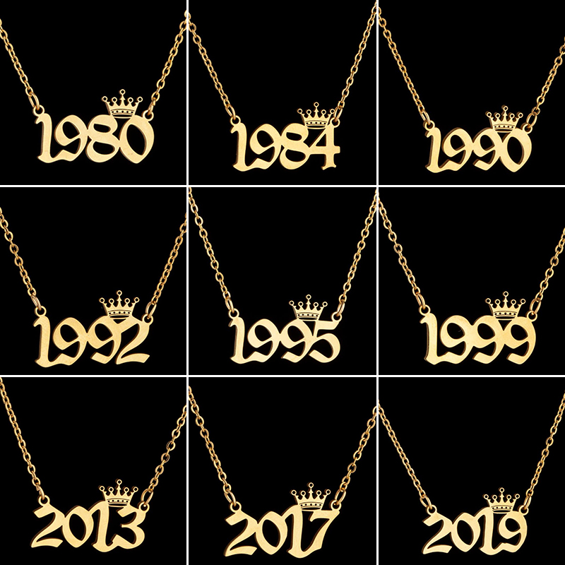Men'S Fashion Year 2000 - Stainless Steel Crown Year Number Necklaces