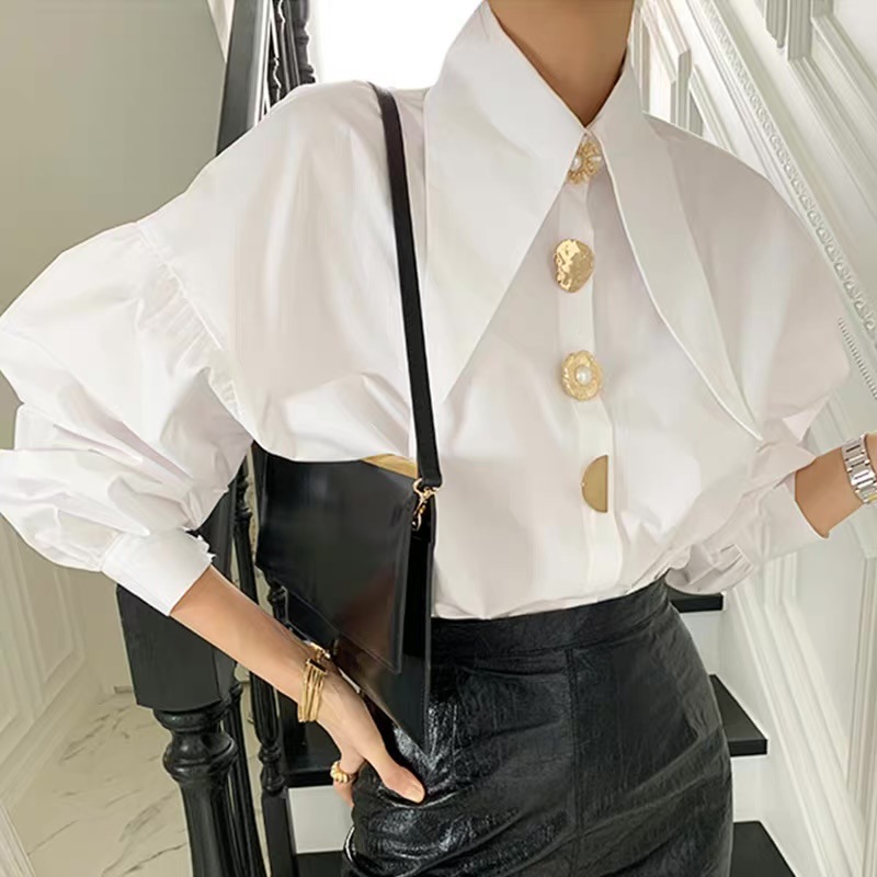 Men Fashion Korean Style - 2025 White Elegant Pearl Women Shirts