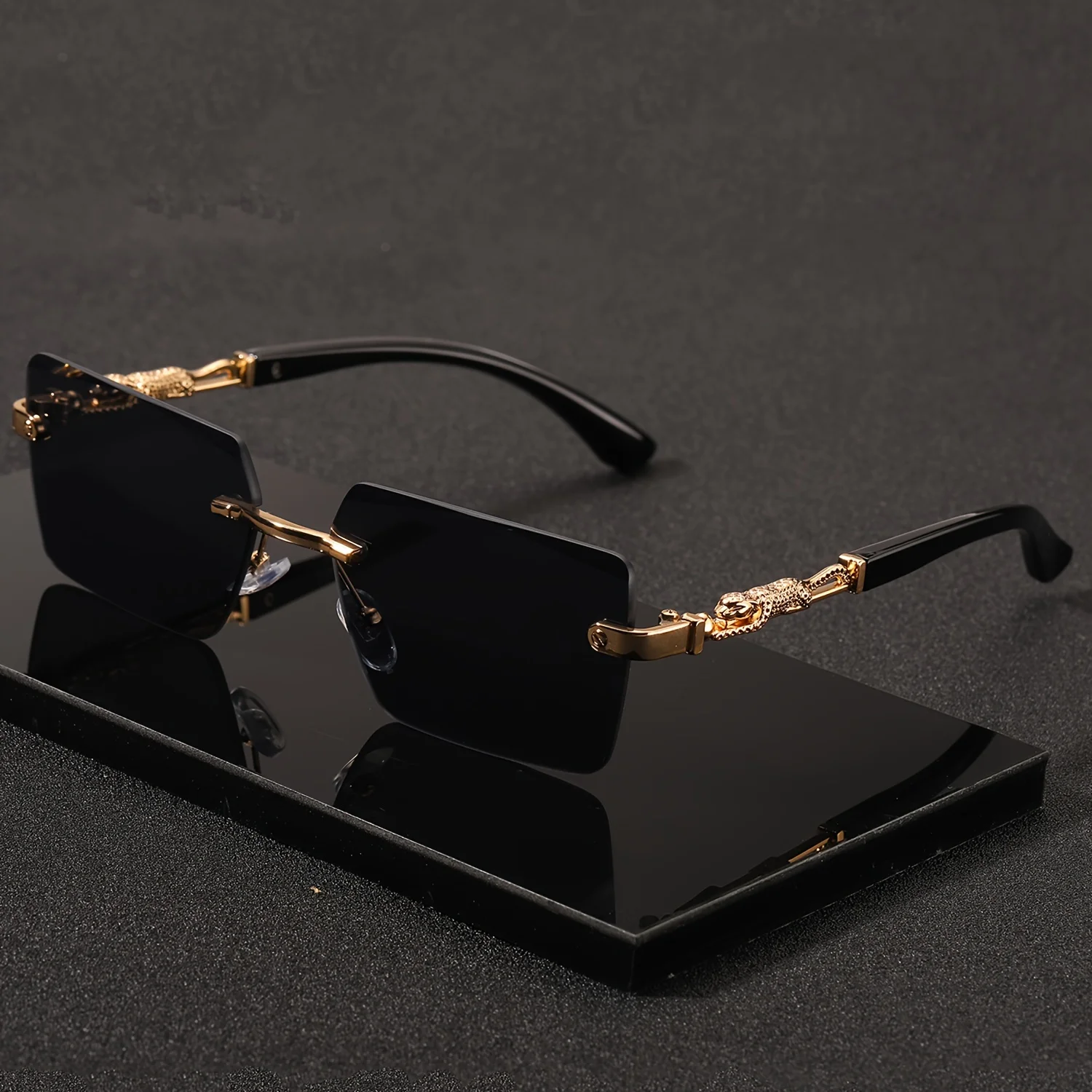 Men'S Fashion Rimless Glasses - 1pc Rimless Sunglasses Rectangle Women Men