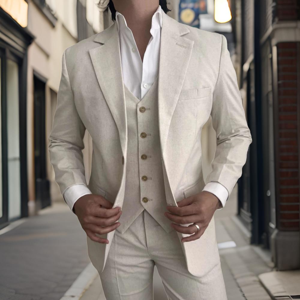 Mens Fashion Blazer - 3 Pieces Linen Men Suits for