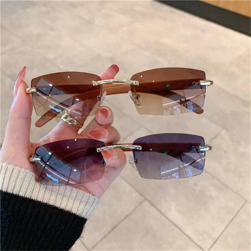 Men'S Fashion Rimless Glasses - Trendy Punk Sunglasses Rimless Rectangle Sun
