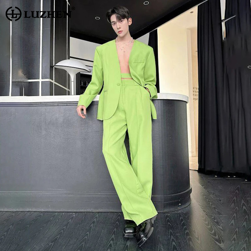 Mens Fashion Blazer - LUZHEN 2026 Spring New Solid Color