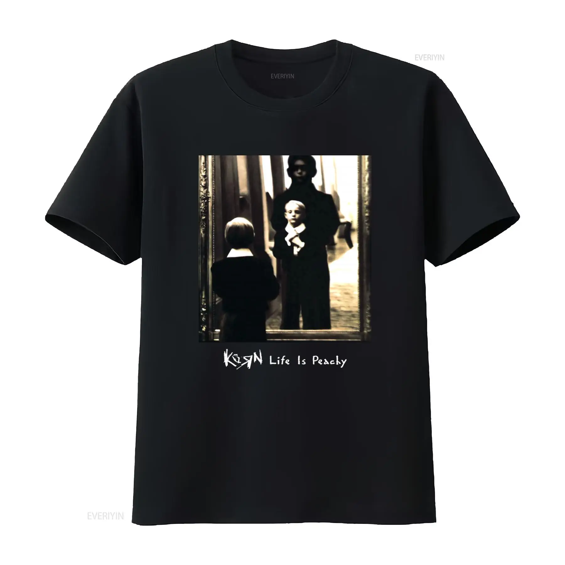 Mens Fashion Black Shirt - Korn Life Is Peachy Retro Print