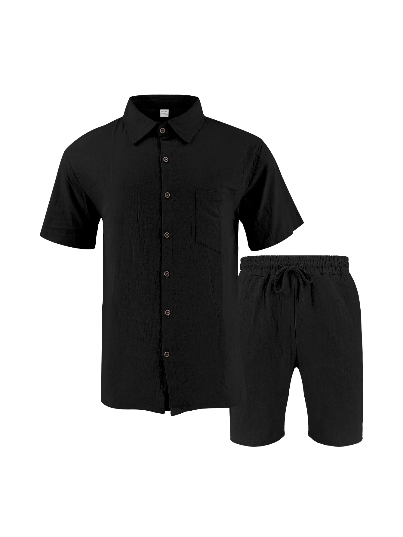 Linen Shirt Summer - Men Linen Textured Two-Piece Set, Collared