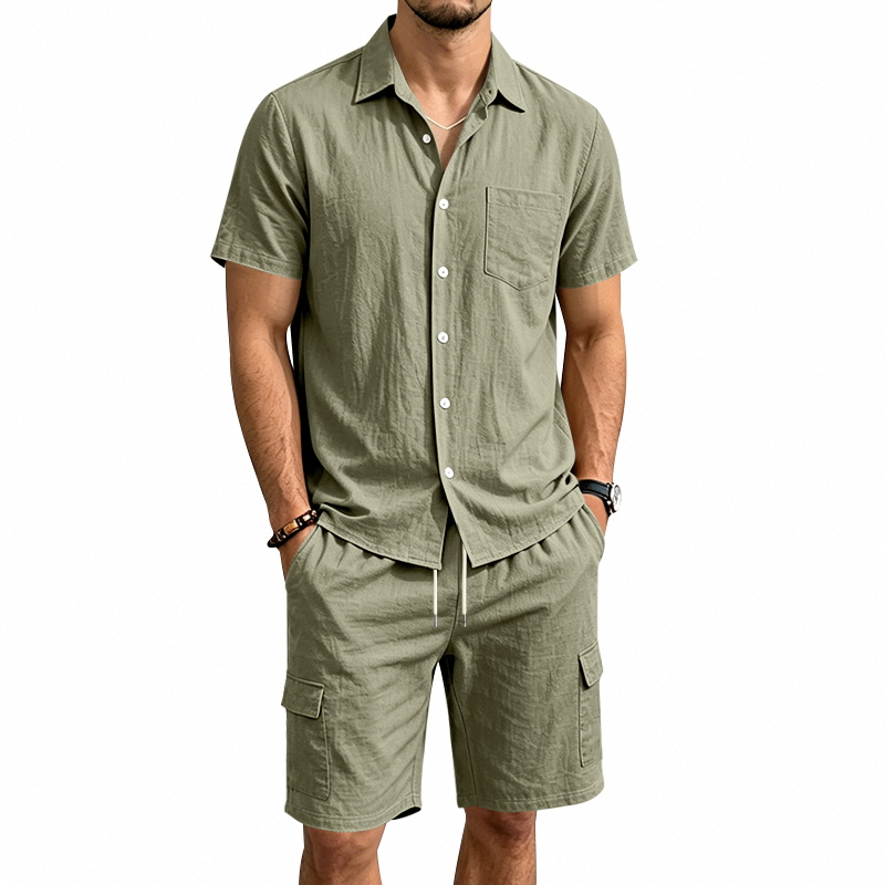 Linen Shirt Summer - Men Summer American Linen Two Piece