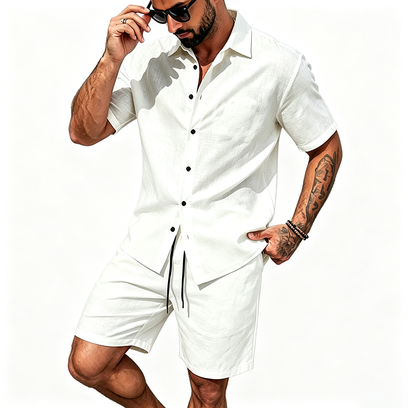 Men Linen Two Piece Outfit Sho - Linen Shirt Summer review and price