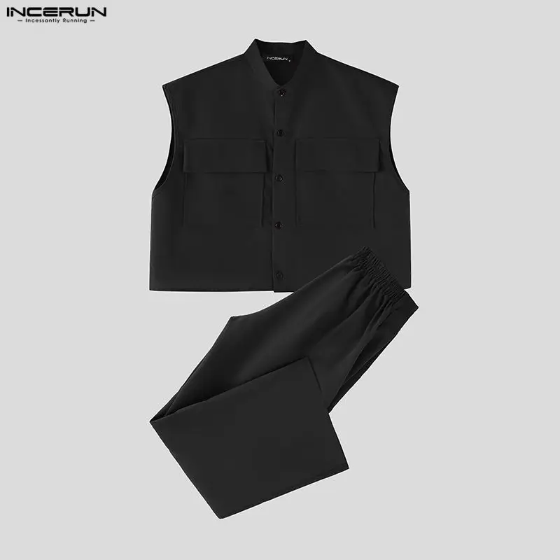 INCERUN Men Sets Solid Sleevel - Men Fashion Upper review and price