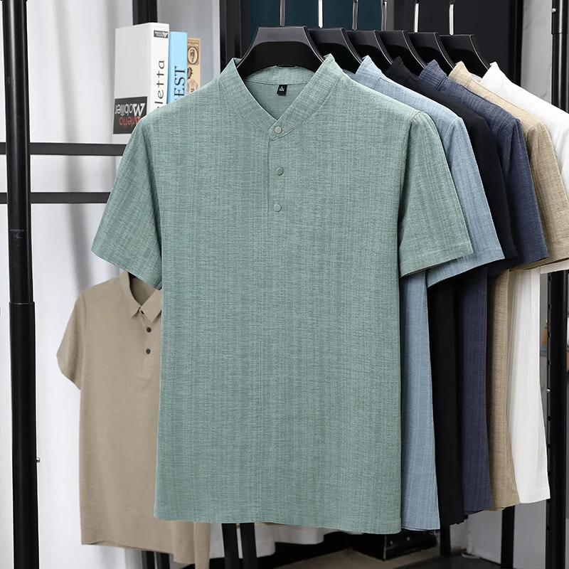 Mens Mandarin Collar Half Plac - Linen Shirt Summer review and price