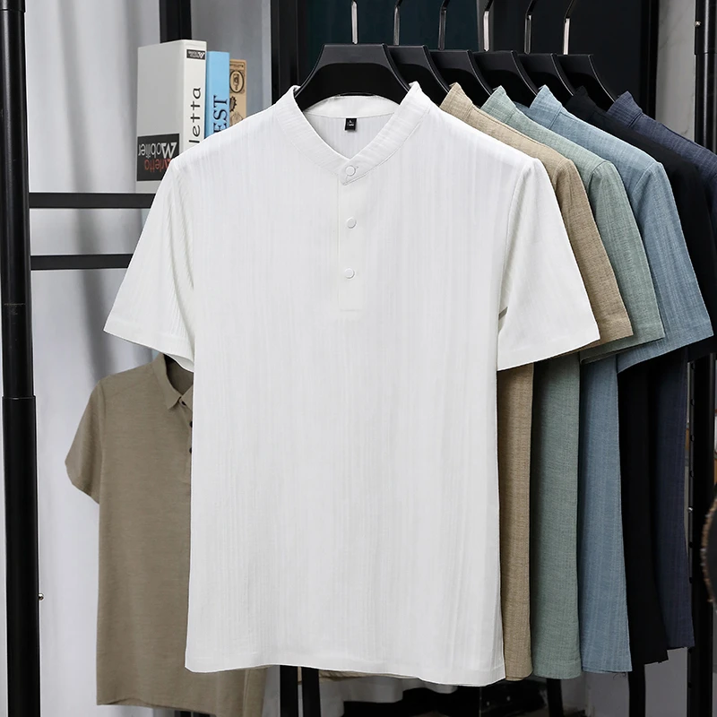 Mens Mandarin Collar Half Plac - Linen Shirt Summer review and price