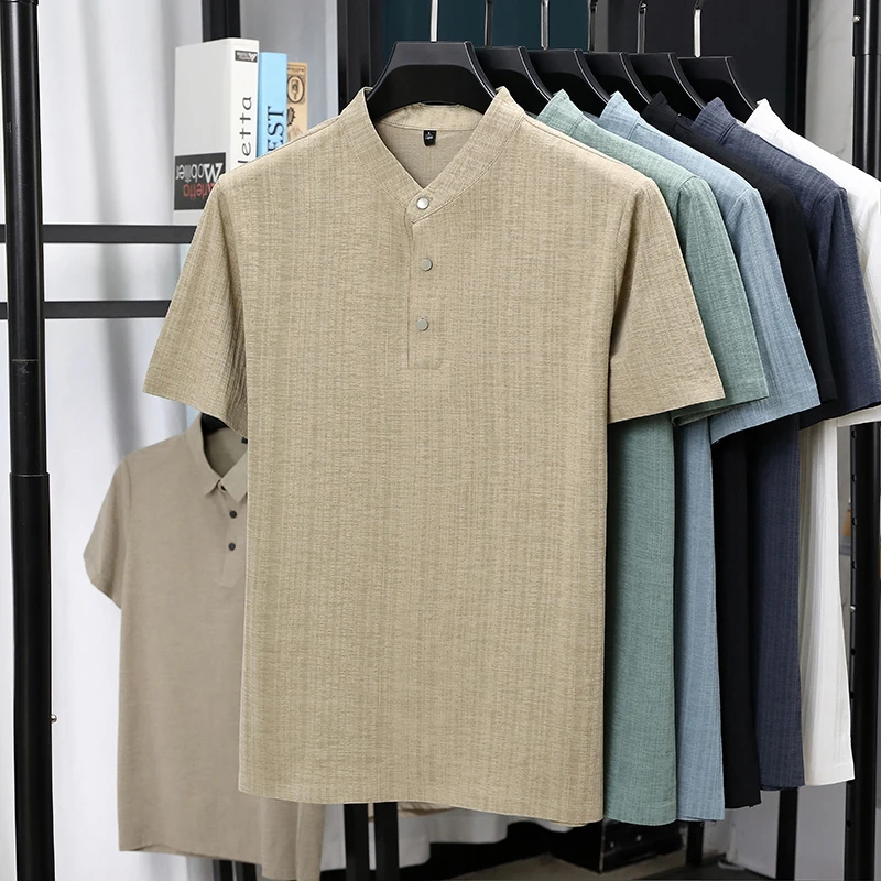 Mens Mandarin Collar Half Plac - Linen Shirt Summer review and price