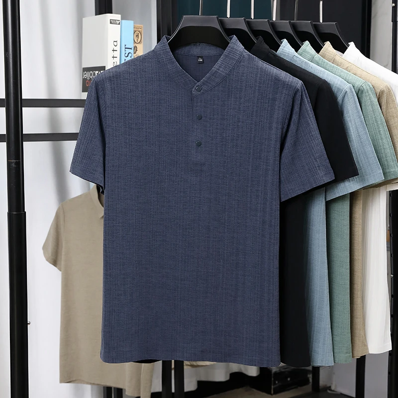 Mens Mandarin Collar Half Plac - Linen Shirt Summer review and price