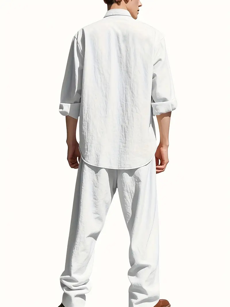 Men's White Linen Suit Set Lon - Linen Shirt Summer review and price