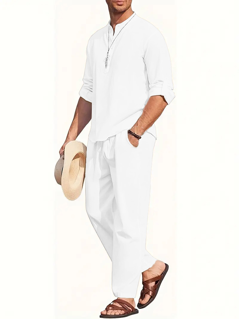 Men's White Linen Suit Set Lon - Linen Shirt Summer review and price