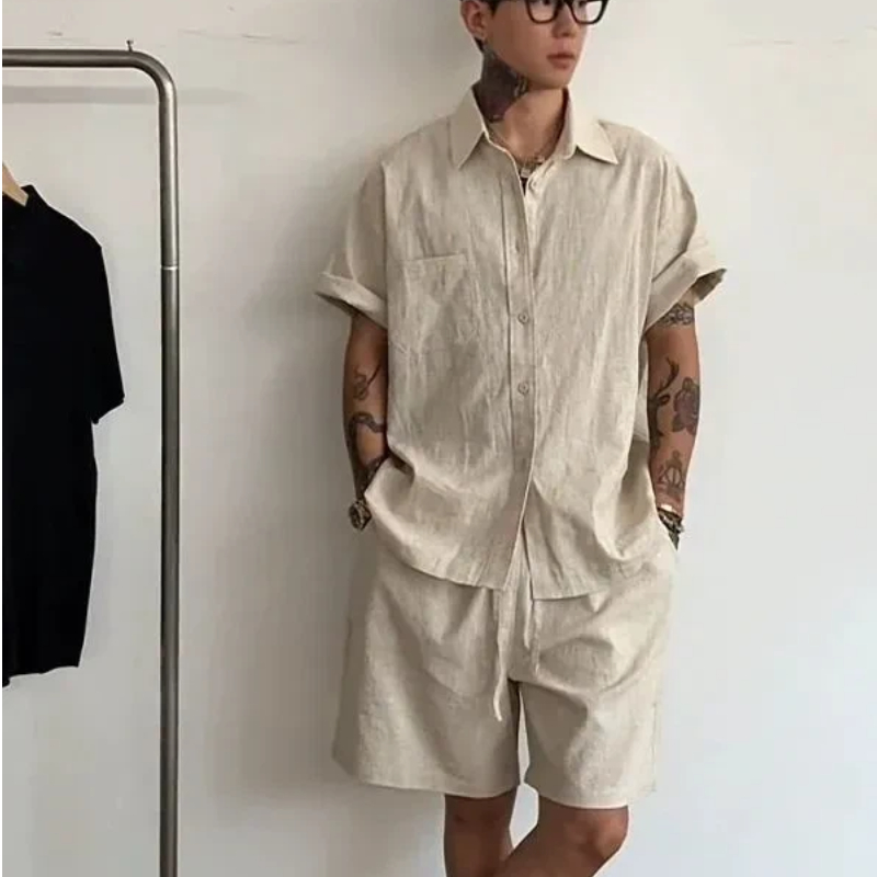 Mens Linen Cotton 2 Piece Set  - Linen Shirt Summer review and price