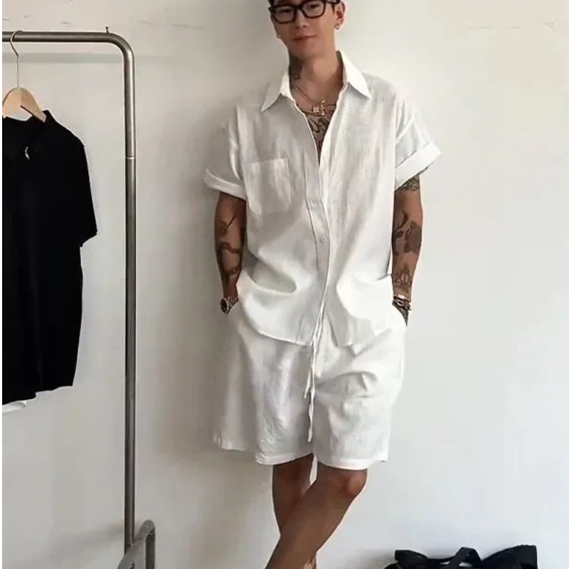 Mens Linen Cotton 2 Piece Set  - Linen Shirt Summer review and price